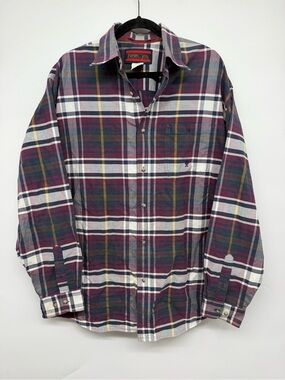 Vintage Twenty X 20 Plaid Cotton Button Down Shirt Burgundy Navy